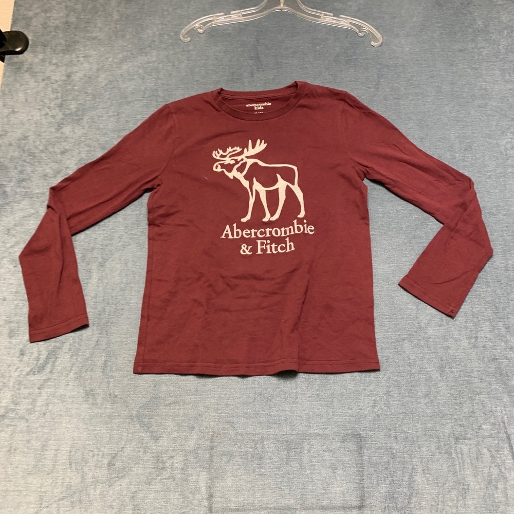 Abercrombie & Fitch T-Shirt Kids 13/14 Red Moose Logo Graphic Long Sleeve